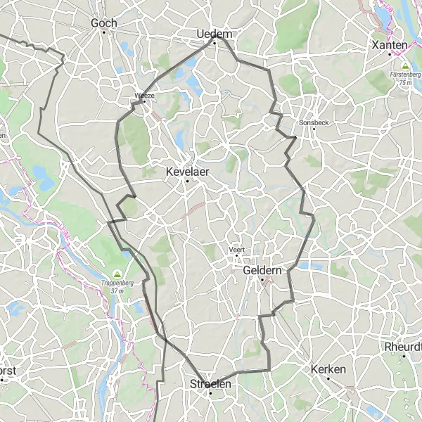 Map miniature of "Uedem Loop" cycling inspiration in Düsseldorf, Germany. Generated by Tarmacs.app cycling route planner