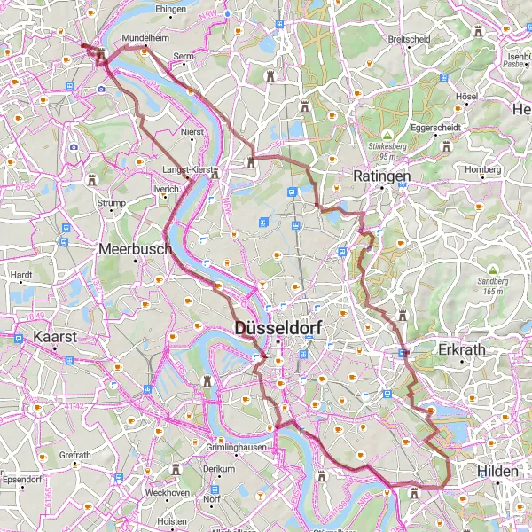 Map miniature of "Uerdingen Gravel Adventure" cycling inspiration in Düsseldorf, Germany. Generated by Tarmacs.app cycling route planner