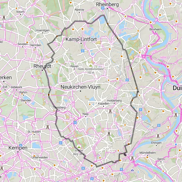 Karten-Miniaturansicht der Radinspiration "Entdecke die Natur rund um Uerdingen" in Düsseldorf, Germany. Erstellt vom Tarmacs.app-Routenplaner für Radtouren
