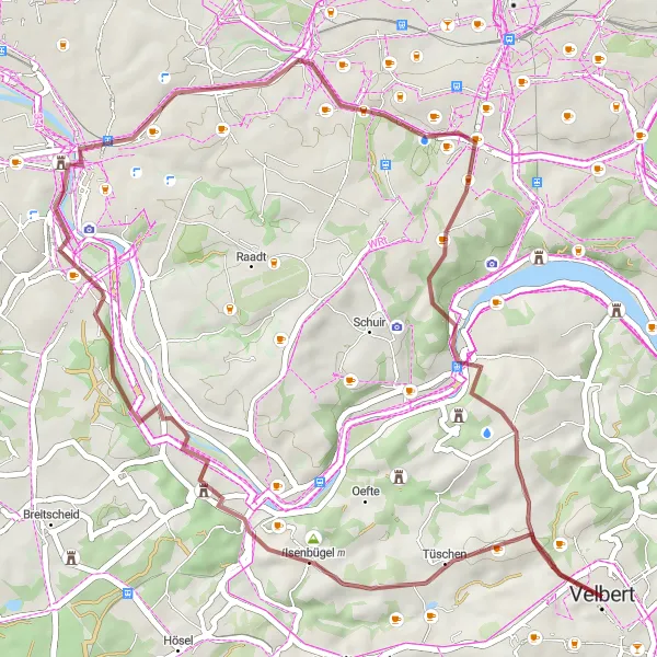 Karten-Miniaturansicht der Radinspiration "Gravel-Tour Velbert - Saarn Abbey" in Düsseldorf, Germany. Erstellt vom Tarmacs.app-Routenplaner für Radtouren