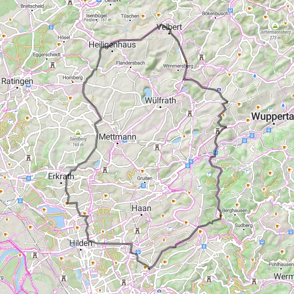 Karten-Miniaturansicht der Radinspiration "Rundtour Velbert - Tönisheide - Pungshaus" in Düsseldorf, Germany. Erstellt vom Tarmacs.app-Routenplaner für Radtouren