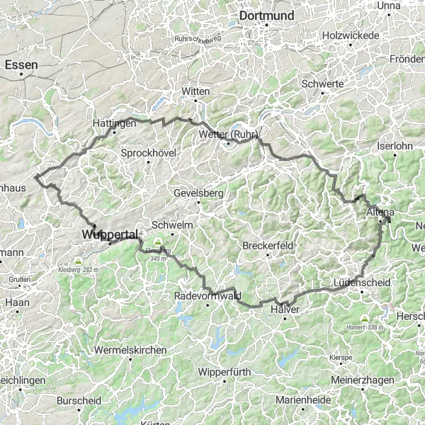 Karten-Miniaturansicht der Radinspiration "Velbert - Isenberg - Hexentanzplatz" in Düsseldorf, Germany. Erstellt vom Tarmacs.app-Routenplaner für Radtouren