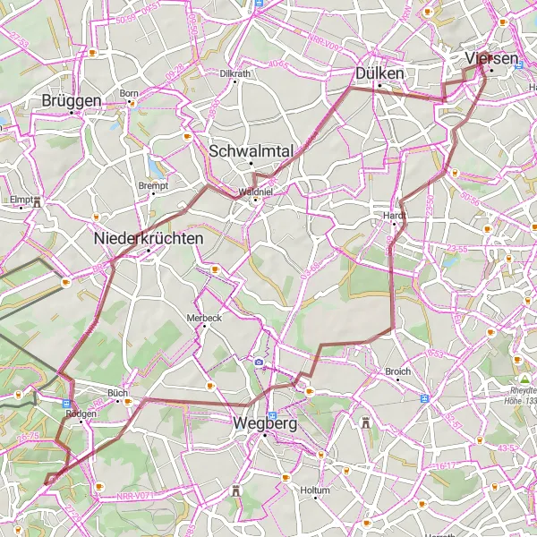 Map miniature of "Gravel Adventure" cycling inspiration in Düsseldorf, Germany. Generated by Tarmacs.app cycling route planner