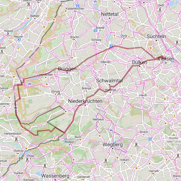 Map miniature of "Schwalmtal Gravel Challenge" cycling inspiration in Düsseldorf, Germany. Generated by Tarmacs.app cycling route planner