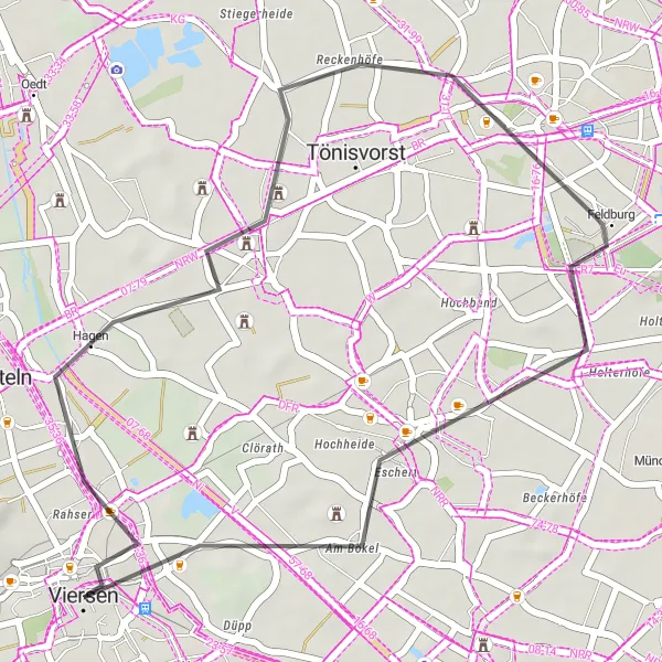 Karten-Miniaturansicht der Radinspiration "Geschichtslandschaften und Naturwunder" in Düsseldorf, Germany. Erstellt vom Tarmacs.app-Routenplaner für Radtouren