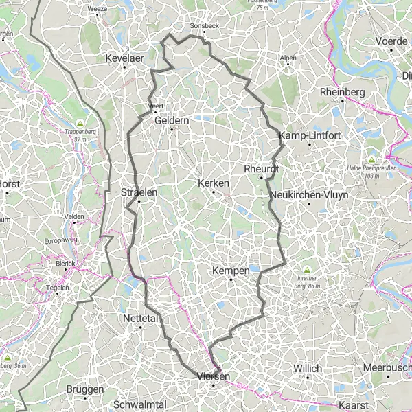 Map miniature of "Viersen Adventure" cycling inspiration in Düsseldorf, Germany. Generated by Tarmacs.app cycling route planner