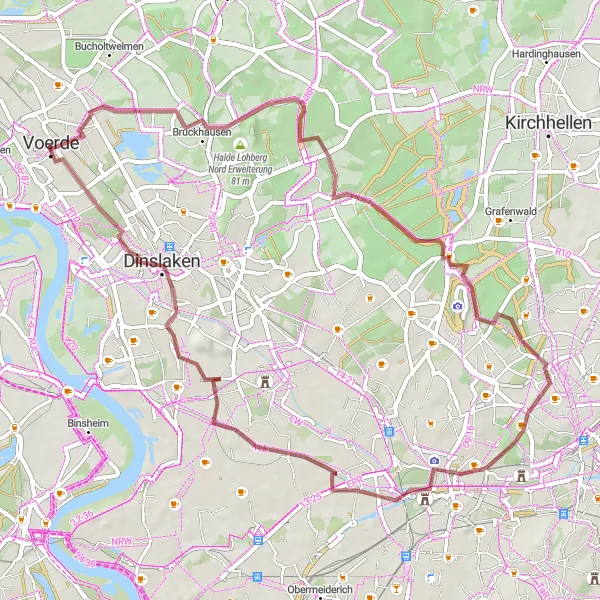 Map miniature of "Touring Bruckhausen and Lohberg Nord" cycling inspiration in Düsseldorf, Germany. Generated by Tarmacs.app cycling route planner