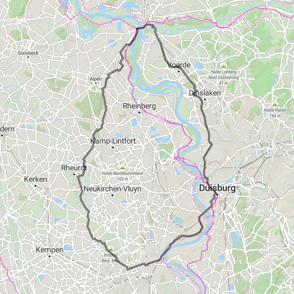 Map miniature of "Rheinportal Angerort Road Cycling Adventure" cycling inspiration in Düsseldorf, Germany. Generated by Tarmacs.app cycling route planner