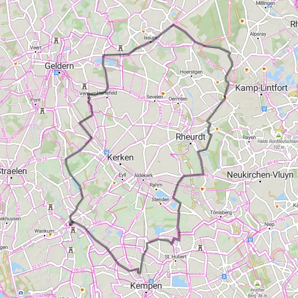 Map miniature of "Picturesque Road Cycling Route from Wachtendonk" cycling inspiration in Düsseldorf, Germany. Generated by Tarmacs.app cycling route planner