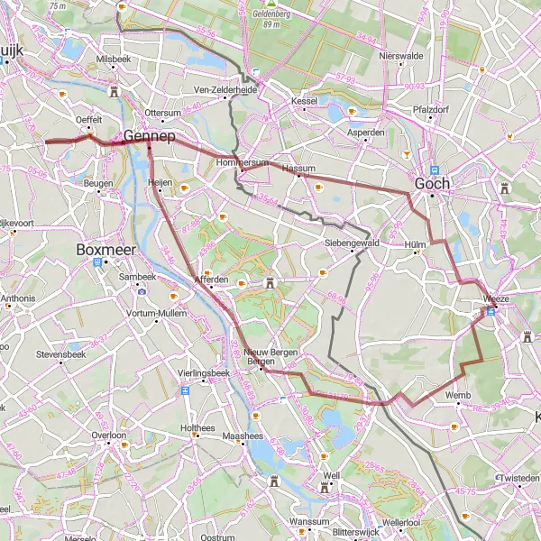 Map miniature of "Nieuw Bergen Gravel Loop" cycling inspiration in Düsseldorf, Germany. Generated by Tarmacs.app cycling route planner