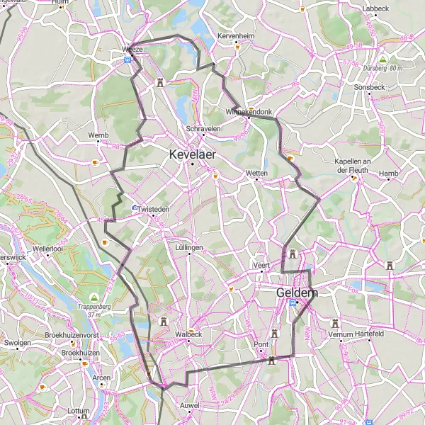 Map miniature of "Weeze to Geldern Round Trip" cycling inspiration in Düsseldorf, Germany. Generated by Tarmacs.app cycling route planner