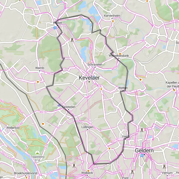 Map miniature of "Weeze to Veert Round Trip" cycling inspiration in Düsseldorf, Germany. Generated by Tarmacs.app cycling route planner
