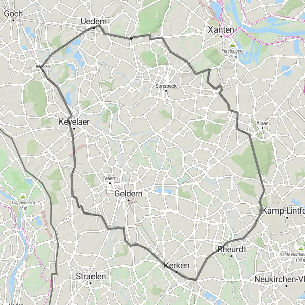 Map miniature of "Kevelaer Adventure Ride" cycling inspiration in Düsseldorf, Germany. Generated by Tarmacs.app cycling route planner