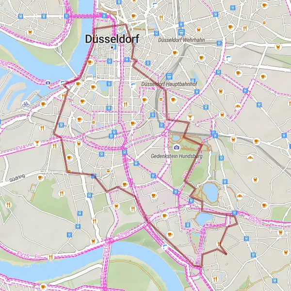 Map miniature of "Gravel Adventure: Wersten to the Rhine Tower" cycling inspiration in Düsseldorf, Germany. Generated by Tarmacs.app cycling route planner