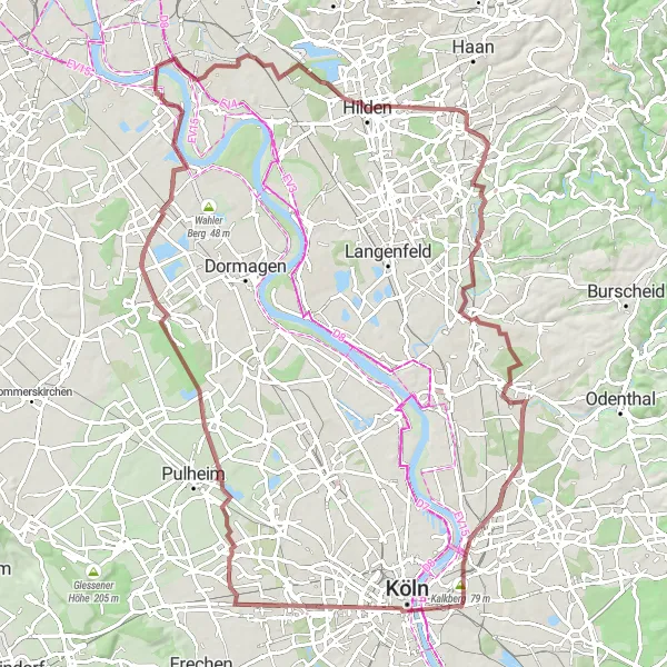 Map miniature of "Countryside Gravel Escape" cycling inspiration in Düsseldorf, Germany. Generated by Tarmacs.app cycling route planner