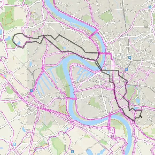 Map miniature of "Scenic Delights: Albert-Mooren-Brunnen to Heerdt" cycling inspiration in Düsseldorf, Germany. Generated by Tarmacs.app cycling route planner
