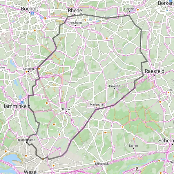 Map miniature of "The Ringenberg Loop" cycling inspiration in Düsseldorf, Germany. Generated by Tarmacs.app cycling route planner