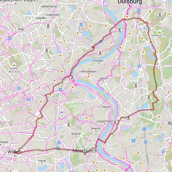 Karten-Miniaturansicht der Radinspiration "Gravel-Tour durch historische Sehenswürdigkeiten" in Düsseldorf, Germany. Erstellt vom Tarmacs.app-Routenplaner für Radtouren