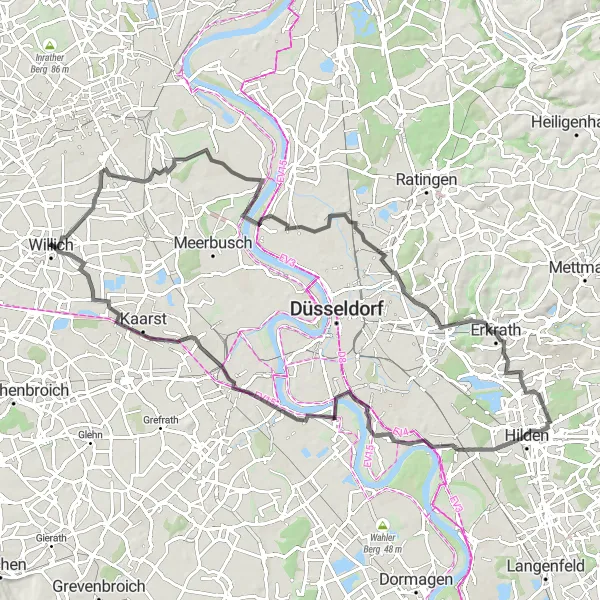 Map miniature of "Scenic Road Tour" cycling inspiration in Düsseldorf, Germany. Generated by Tarmacs.app cycling route planner