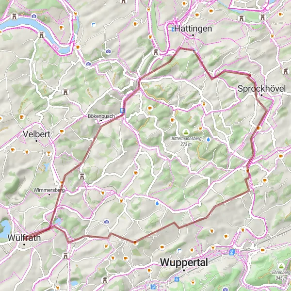 Karten-Miniaturansicht der Radinspiration "Gravel Tour durch Langenberg und Sprockhövel" in Düsseldorf, Germany. Erstellt vom Tarmacs.app-Routenplaner für Radtouren