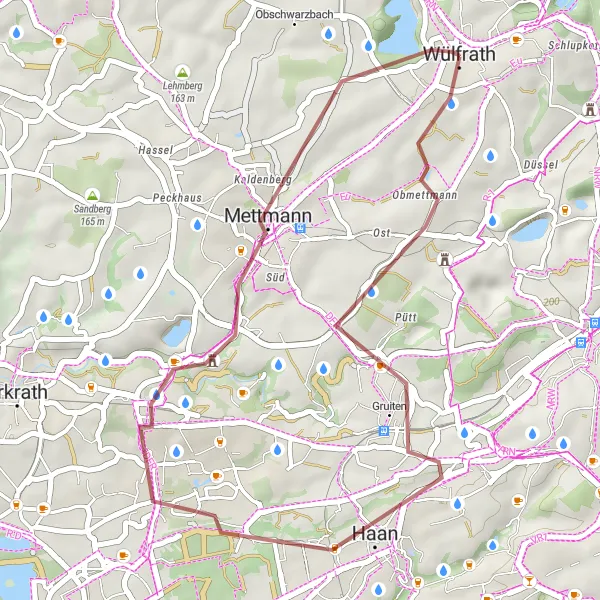Karten-Miniaturansicht der Radinspiration "Kleine Gravel-Runde um Haan und Mettmann" in Düsseldorf, Germany. Erstellt vom Tarmacs.app-Routenplaner für Radtouren