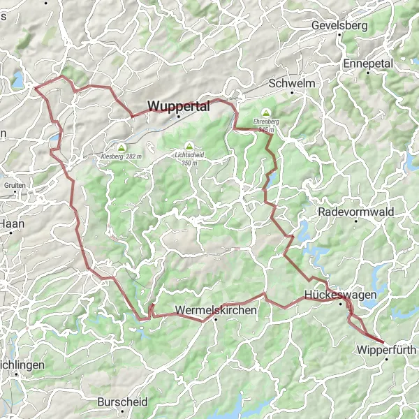 Karten-Miniaturansicht der Radinspiration "Engelnberg und Wuppertal Rundweg" in Düsseldorf, Germany. Erstellt vom Tarmacs.app-Routenplaner für Radtouren