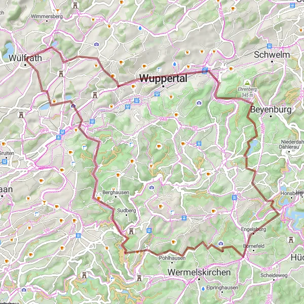 Map miniature of "Bergisches Countryside Gravel Tour" cycling inspiration in Düsseldorf, Germany. Generated by Tarmacs.app cycling route planner