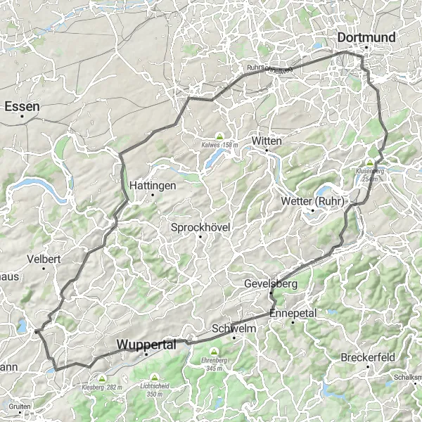 Karten-Miniaturansicht der Radinspiration "Tönisheide und Dortmund Loop" in Düsseldorf, Germany. Erstellt vom Tarmacs.app-Routenplaner für Radtouren