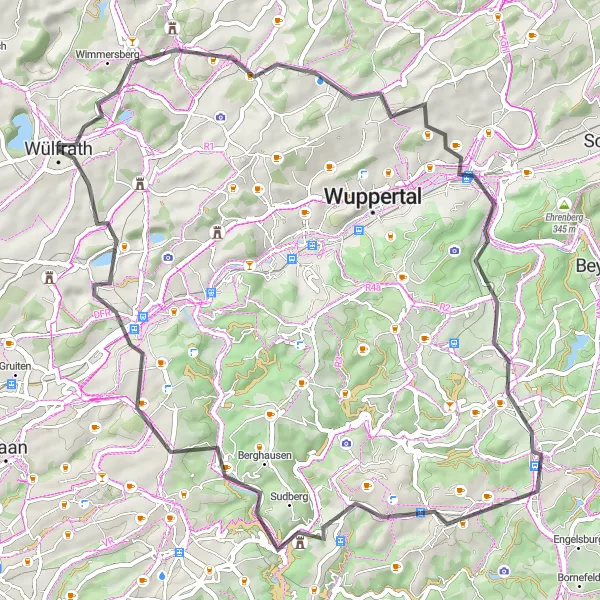 Karten-Miniaturansicht der Radinspiration "Rund um Wülfrath" in Düsseldorf, Germany. Erstellt vom Tarmacs.app-Routenplaner für Radtouren