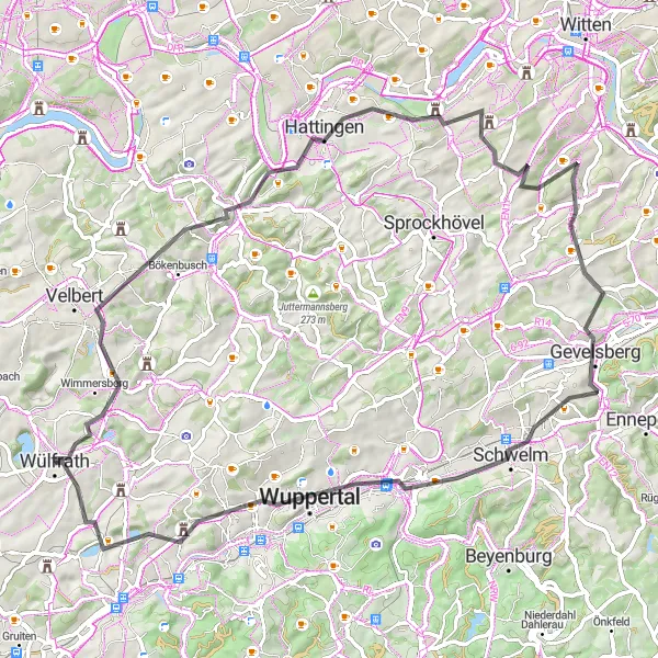 Karten-Miniaturansicht der Radinspiration "Road-Trip nach Isenberg und Silschede" in Düsseldorf, Germany. Erstellt vom Tarmacs.app-Routenplaner für Radtouren