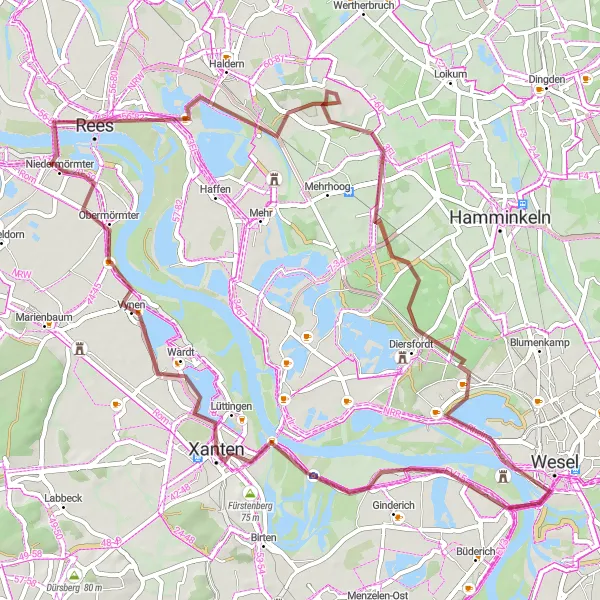 Karten-Miniaturansicht der Radinspiration "Gravelabenteuer am Niederrhein" in Düsseldorf, Germany. Erstellt vom Tarmacs.app-Routenplaner für Radtouren