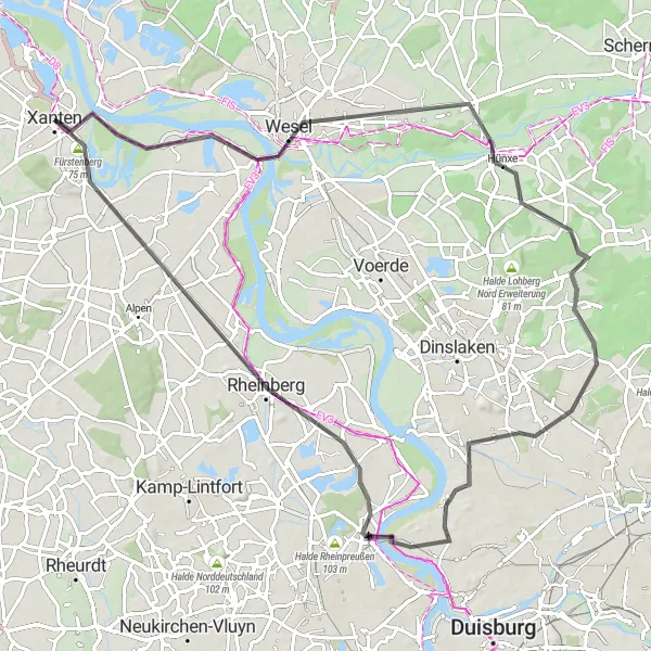 Map miniature of "Rhein-Radweg: Nature and Heritage Tour" cycling inspiration in Düsseldorf, Germany. Generated by Tarmacs.app cycling route planner