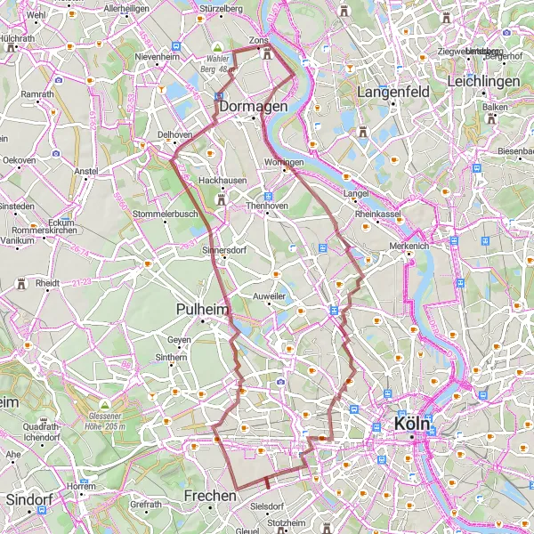 Karten-Miniaturansicht der Radinspiration "Rundtour Zons - Rheintor - Orr" in Düsseldorf, Germany. Erstellt vom Tarmacs.app-Routenplaner für Radtouren