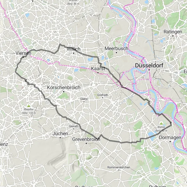 Map miniature of "The Bedburdyck Adventure" cycling inspiration in Düsseldorf, Germany. Generated by Tarmacs.app cycling route planner