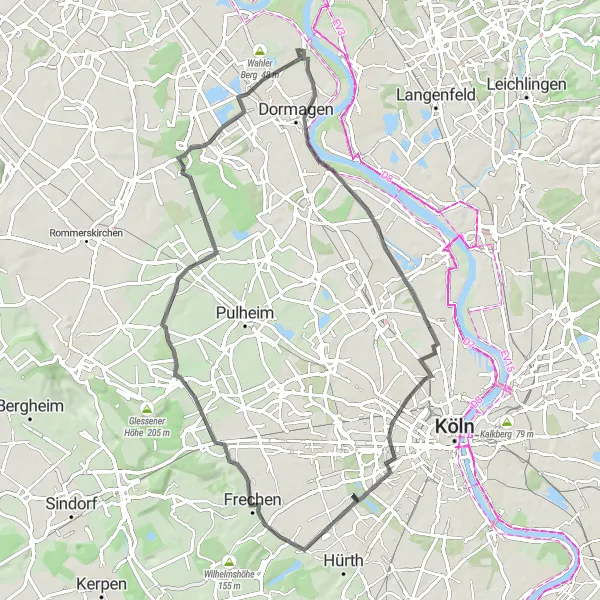 Map miniature of "Zons Road Loop" cycling inspiration in Düsseldorf, Germany. Generated by Tarmacs.app cycling route planner