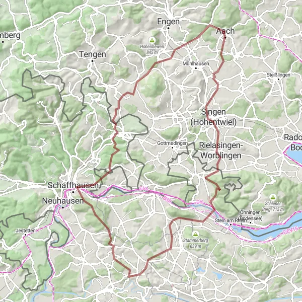 Karten-Miniaturansicht der Radinspiration "Gravel-Tour durch Schaffhausen und Thayngen" in Freiburg, Germany. Erstellt vom Tarmacs.app-Routenplaner für Radtouren