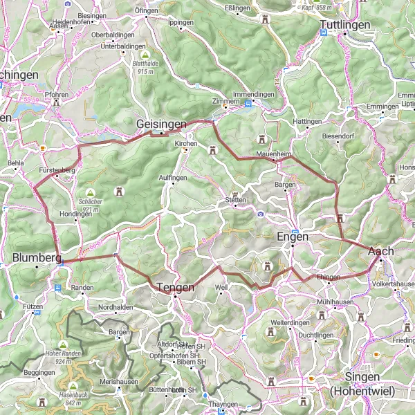 Karten-Miniaturansicht der Radinspiration "Gravel-Rundtour um Tengen und Hegau" in Freiburg, Germany. Erstellt vom Tarmacs.app-Routenplaner für Radtouren