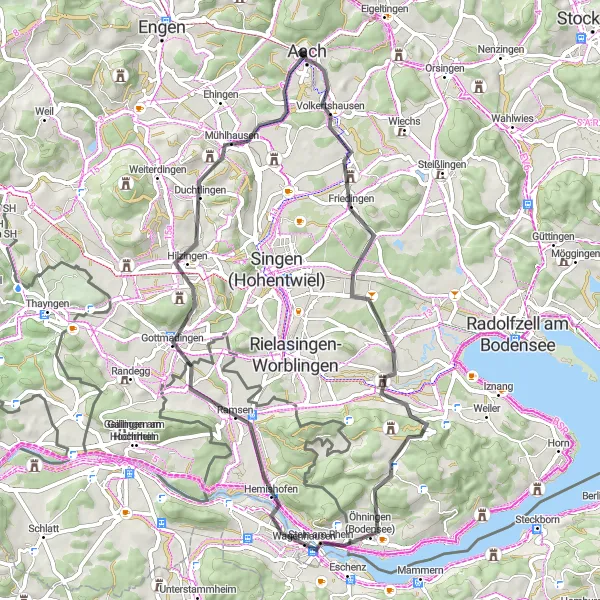 Karten-Miniaturansicht der Radinspiration "Road-Tour entlang des Bodensees und Hegau" in Freiburg, Germany. Erstellt vom Tarmacs.app-Routenplaner für Radtouren