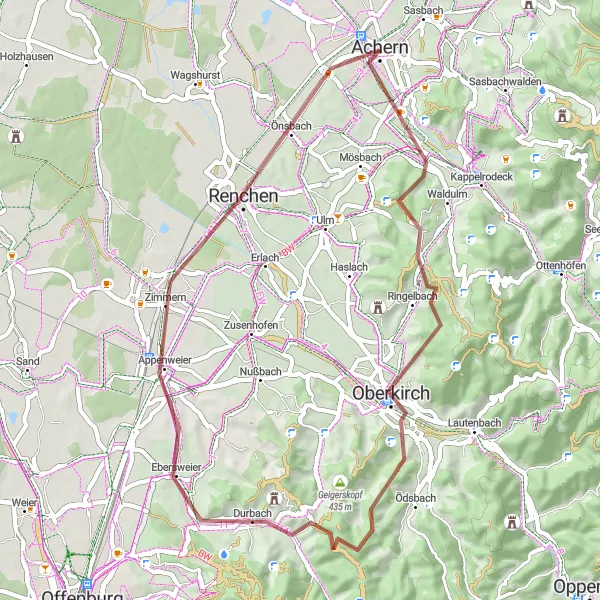Karten-Miniaturansicht der Radinspiration "Gravelabenteuer Oberkirch-Durbach" in Freiburg, Germany. Erstellt vom Tarmacs.app-Routenplaner für Radtouren