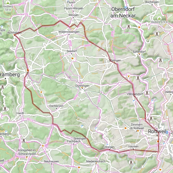 Map miniature of "Aichhalden to Sulgen" cycling inspiration in Freiburg, Germany. Generated by Tarmacs.app cycling route planner