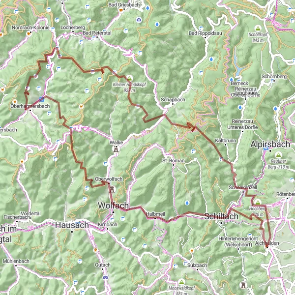 Map miniature of "Aichhalden to Schenkenzell" cycling inspiration in Freiburg, Germany. Generated by Tarmacs.app cycling route planner