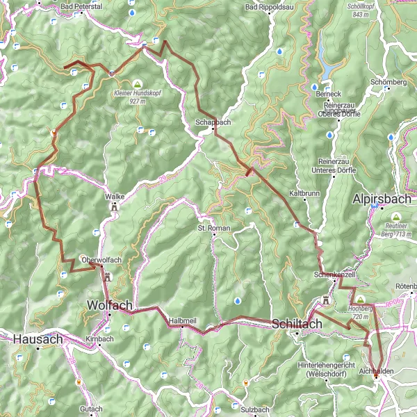 Karten-Miniaturansicht der Radinspiration "Gravelabenteuer rund um Aichhalden" in Freiburg, Germany. Erstellt vom Tarmacs.app-Routenplaner für Radtouren