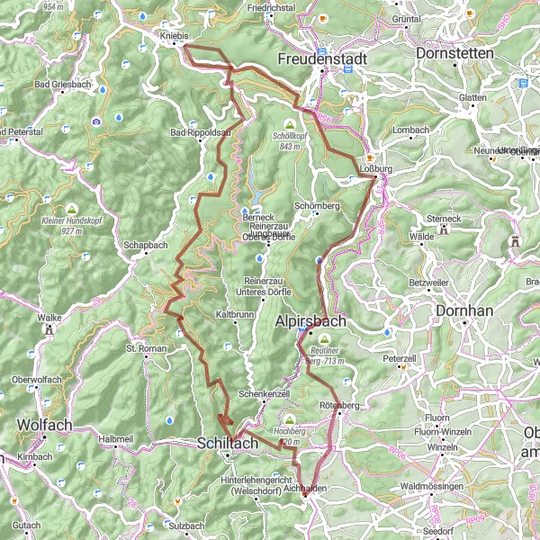 Karten-Miniaturansicht der Radinspiration "Graveltour durch die Natur bei Aichhalden" in Freiburg, Germany. Erstellt vom Tarmacs.app-Routenplaner für Radtouren