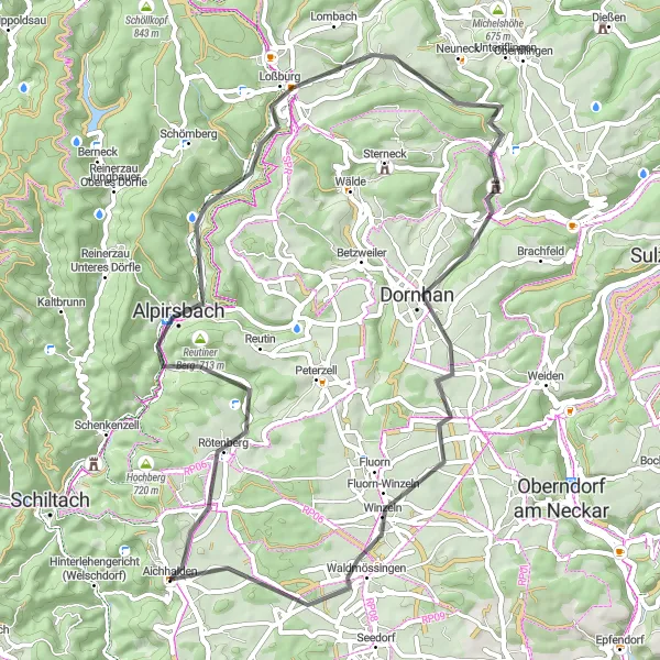 Map miniature of "Aichhalden to Heiligenbronn" cycling inspiration in Freiburg, Germany. Generated by Tarmacs.app cycling route planner