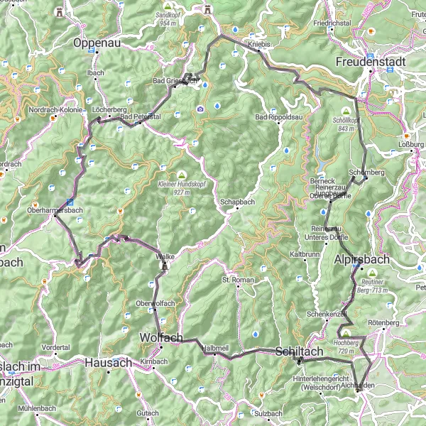 Karten-Miniaturansicht der Radinspiration "Epische Straßenradtour rund um Aichhalden" in Freiburg, Germany. Erstellt vom Tarmacs.app-Routenplaner für Radtouren