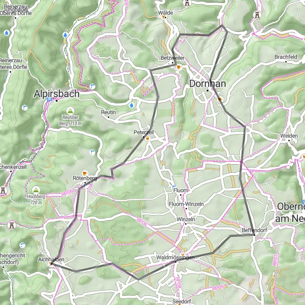 Map miniature of "The Aichhalden Loop" cycling inspiration in Freiburg, Germany. Generated by Tarmacs.app cycling route planner