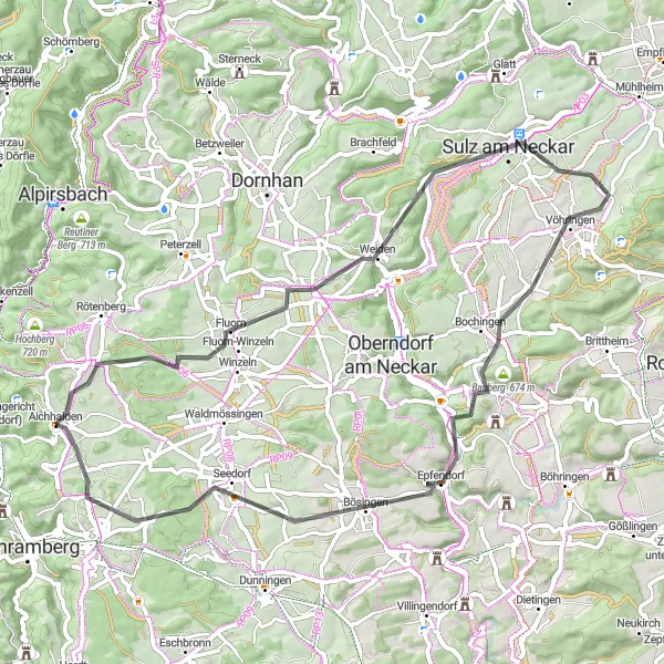 Map miniature of "A Pleasant Road Cycling Route" cycling inspiration in Freiburg, Germany. Generated by Tarmacs.app cycling route planner