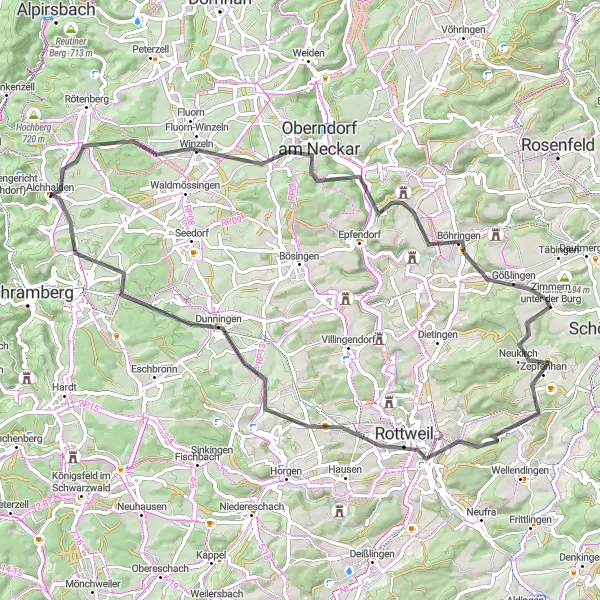 Map miniature of "The Castle Circuit" cycling inspiration in Freiburg, Germany. Generated by Tarmacs.app cycling route planner