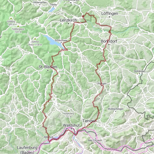 Karten-Miniaturansicht der Radinspiration "Gravel Tour Bonndorf" in Freiburg, Germany. Erstellt vom Tarmacs.app-Routenplaner für Radtouren
