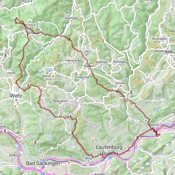 Karten-Miniaturansicht der Radinspiration "Gravel Tour Laufenburg" in Freiburg, Germany. Erstellt vom Tarmacs.app-Routenplaner für Radtouren